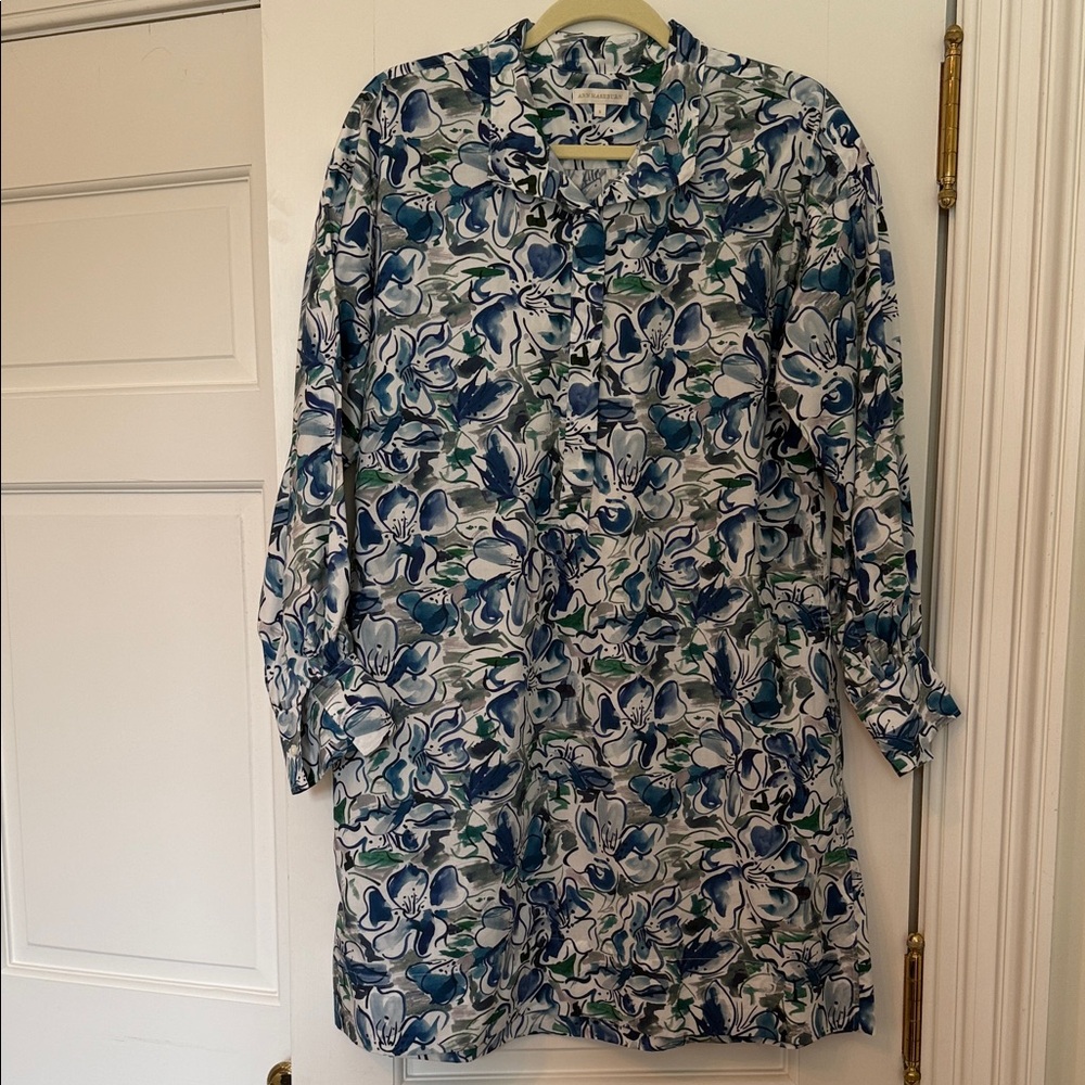 ANN MASHBURN Blue and Green Floral Long Sleeve Dress